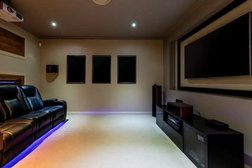 Man cave home theater with mood lighting
