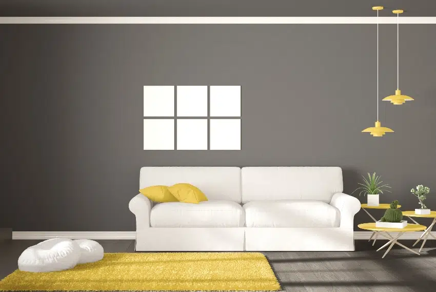 minimalist room simple white gray and yellow living with big window scandinavian classic interior