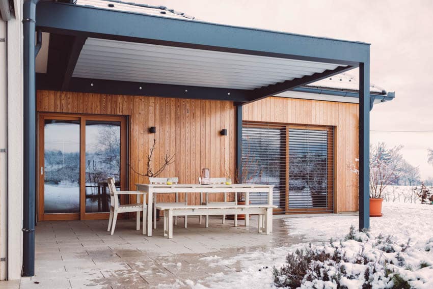 Mirror door with insulated patio cover on modern home