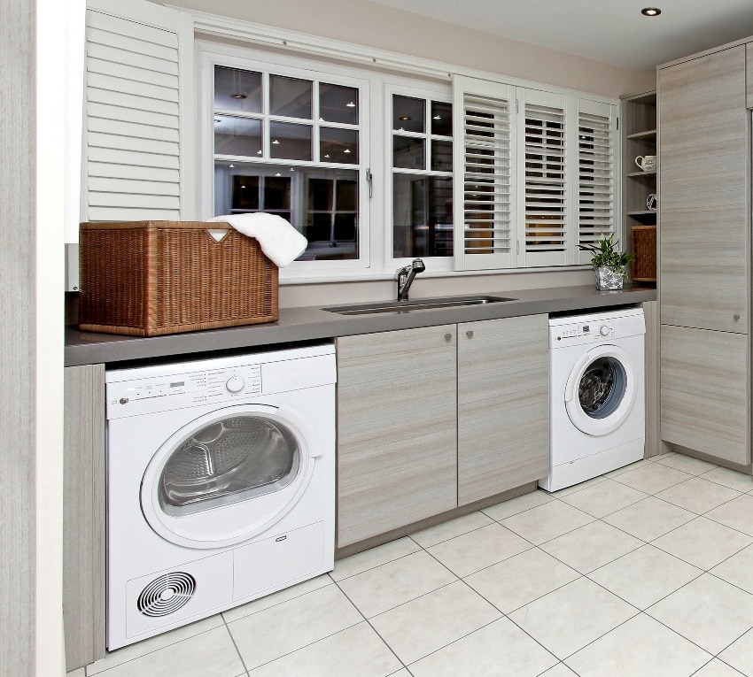 modern laundry room inside big garage interior