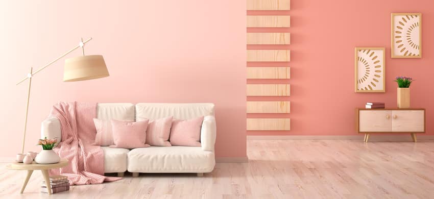 Modern monochromatic interior with beige and pink