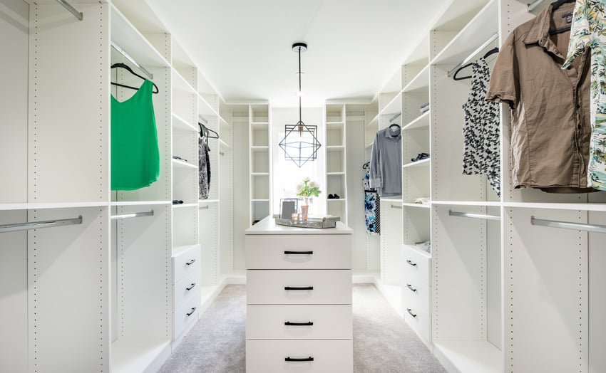 Modern white large closet with clothes