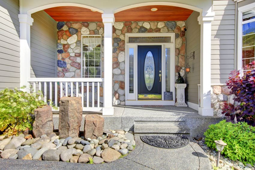 Navy color door with beveled glass