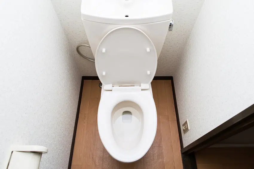Oval shaped toilet seat in bathroom 