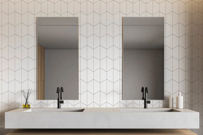 Patterned tile wall mirror concrete bathroom countertop