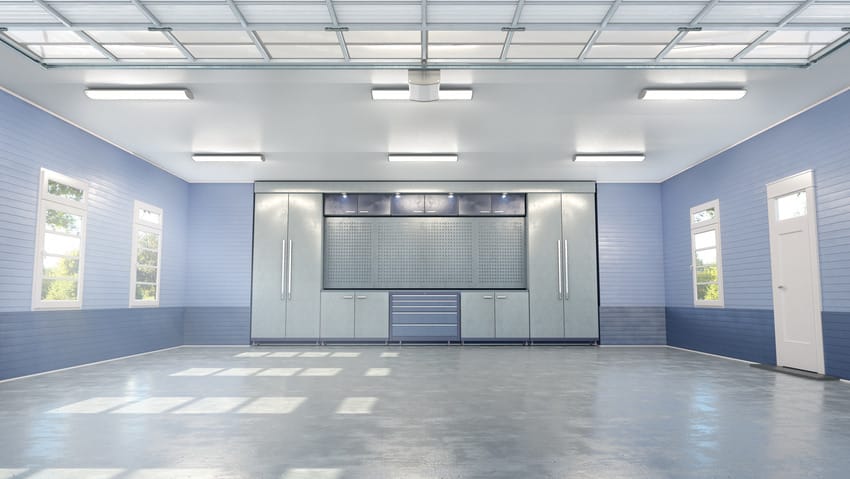 Polished concrete floor texture in a spacious garage