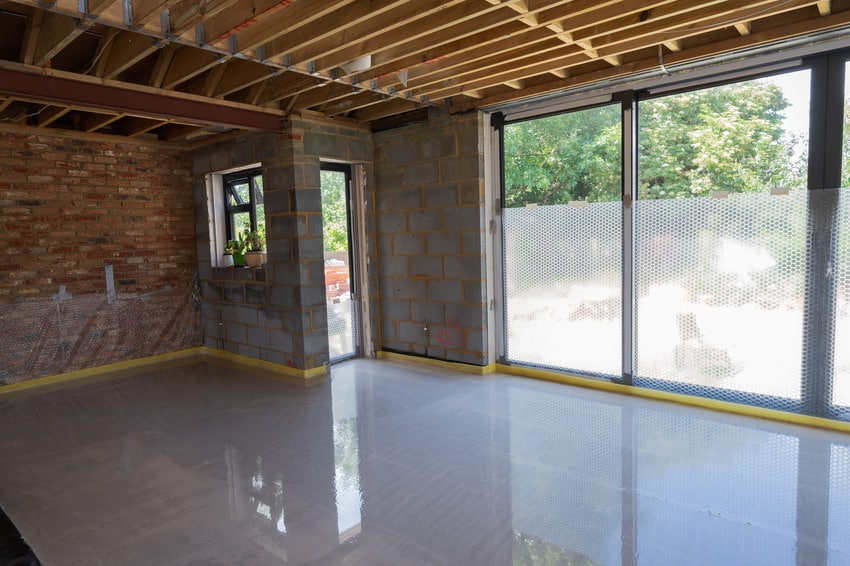 Polished concrete garage floor over underfloor heating