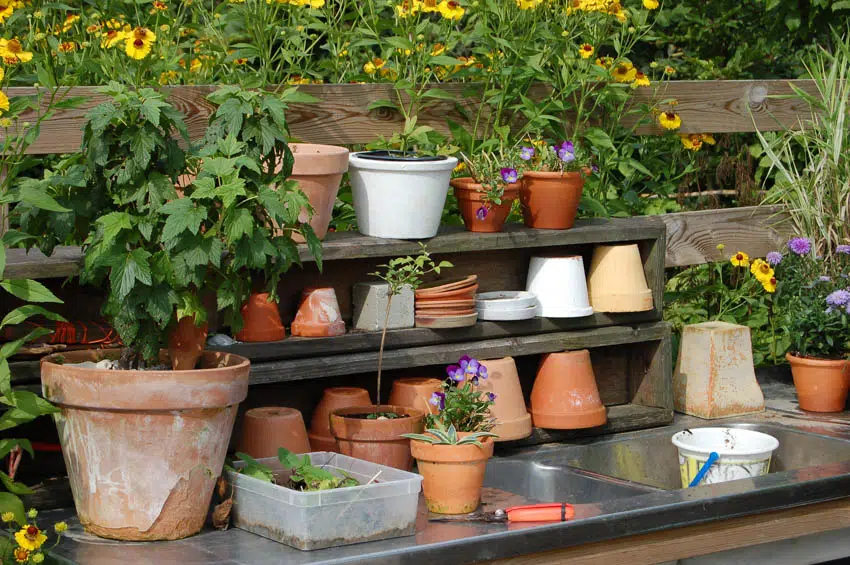 Potting bench for plants flowers greenhouse