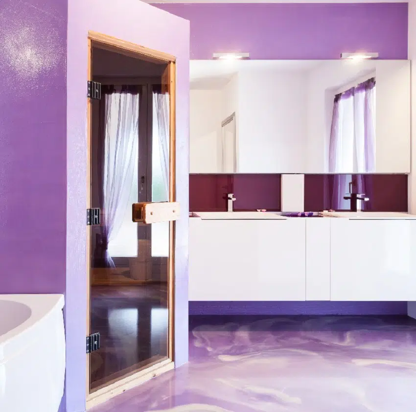 Purple bathroom with colored glass