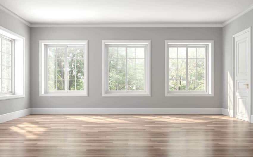Spacious room with wood flooring and windows