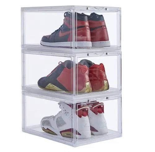 Stackable shoe organizer clear plastic 3 pack shoe boxes