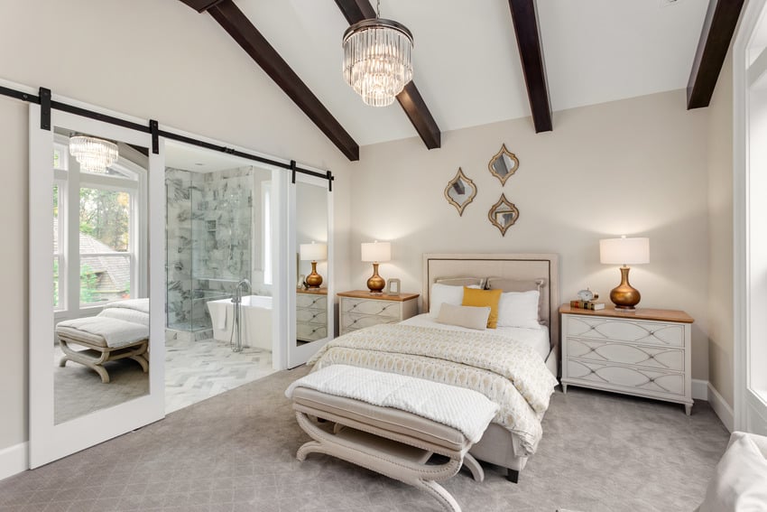 Stylish bedroom with cozy rug