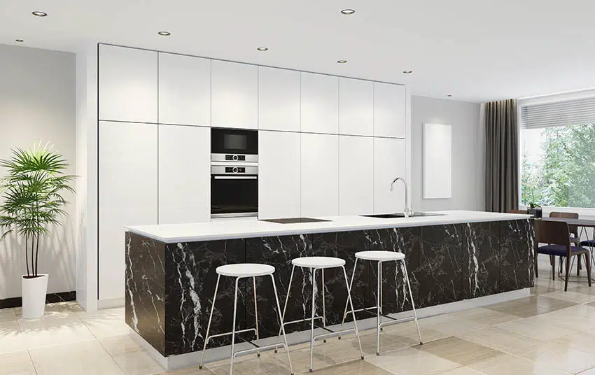 Unique kitchen island with black quartz side white quartz countertop with modern design