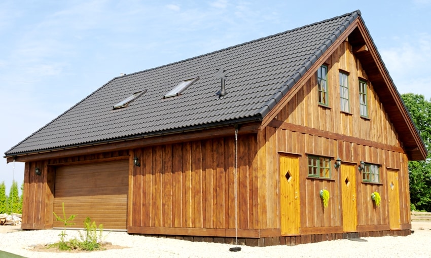 wooden house with exterior pine shiplap siding