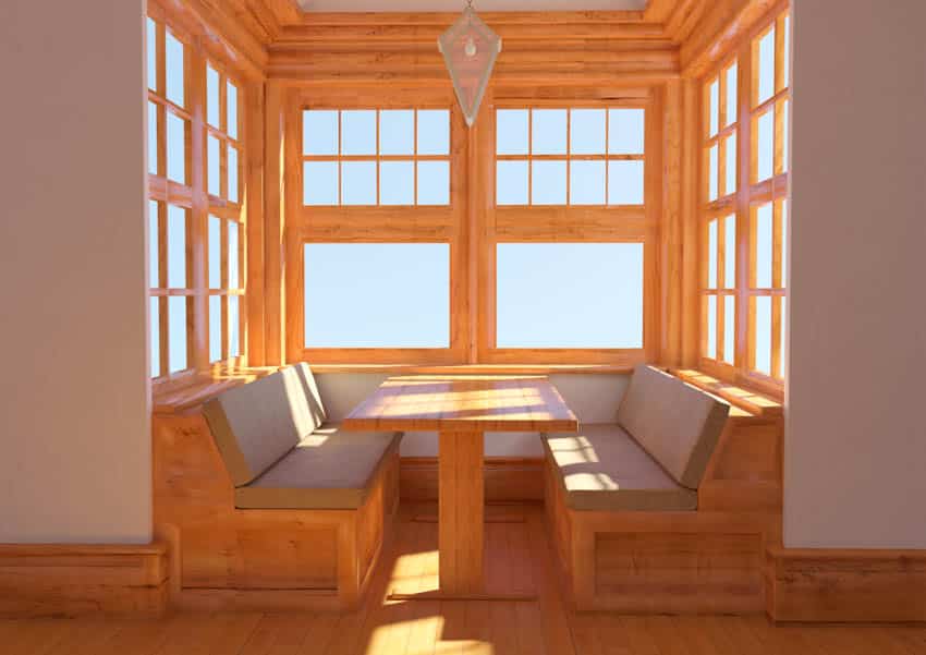 Wooden kitchen booth windows