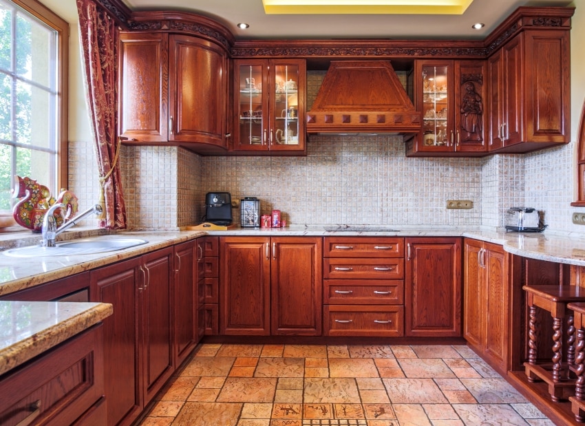 wooden kitchen unit in colonial style interior
