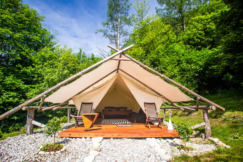 Wooden outdoor camping deck