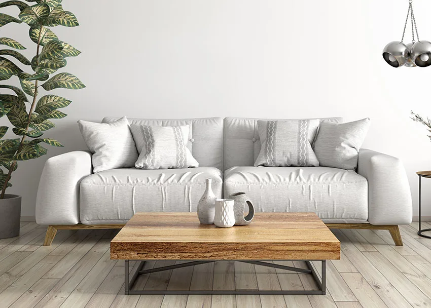 White sofa with coffee table