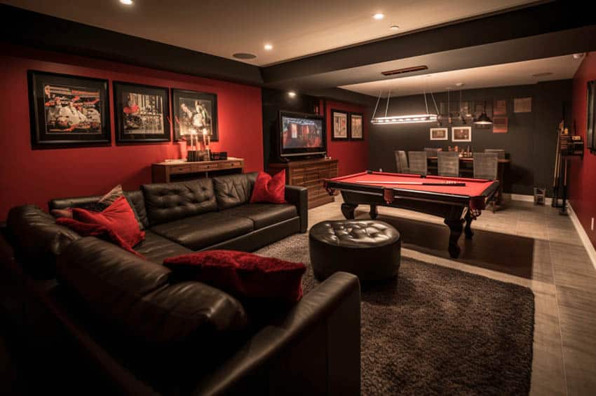 Red and black man cave room