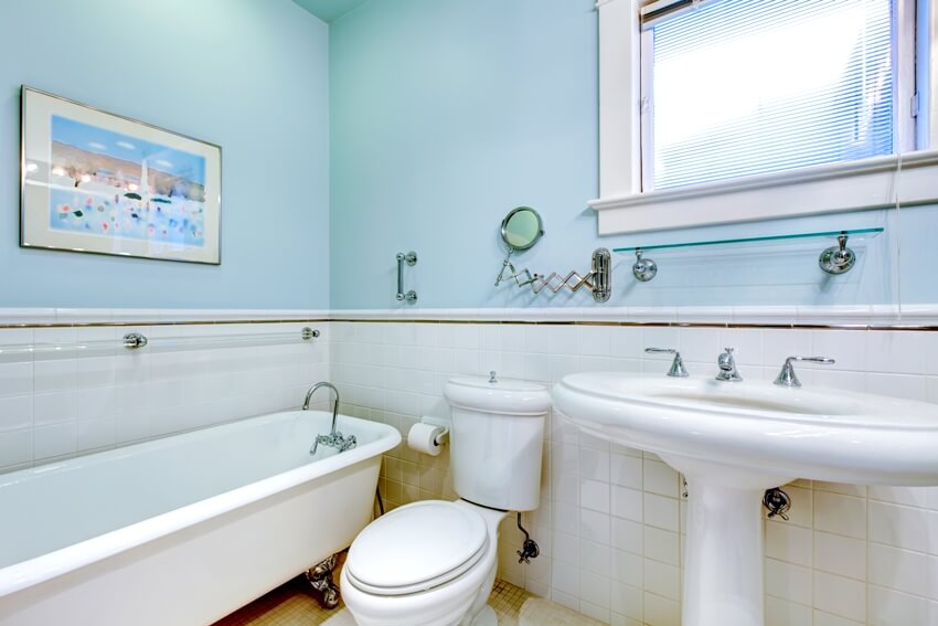 light blue half bathroom