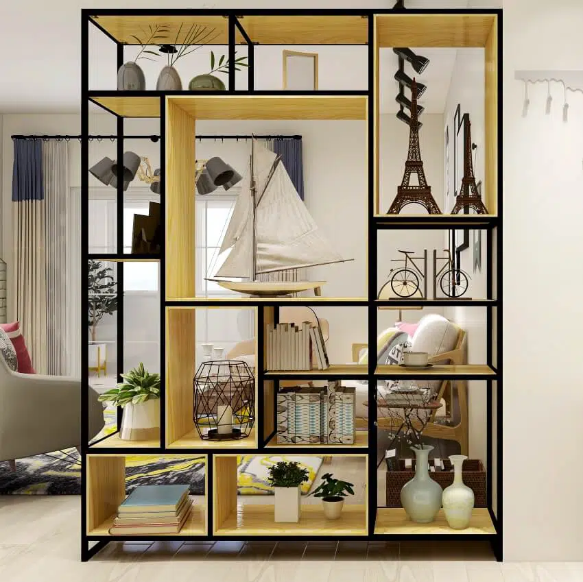 Wood and metal design with some decorations and books