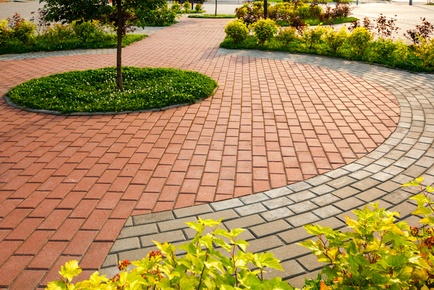 Brick two tone design landscaped area flowers