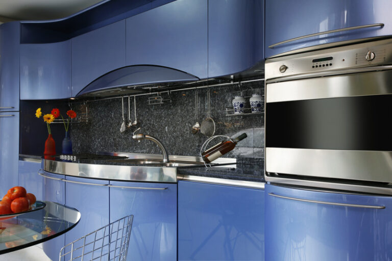 Acrylic Kitchen Cabinets Pros Cons   Close Up Of Blue Elegant And Glossy Acrylic Kitchen Cabinets Is 768x512 