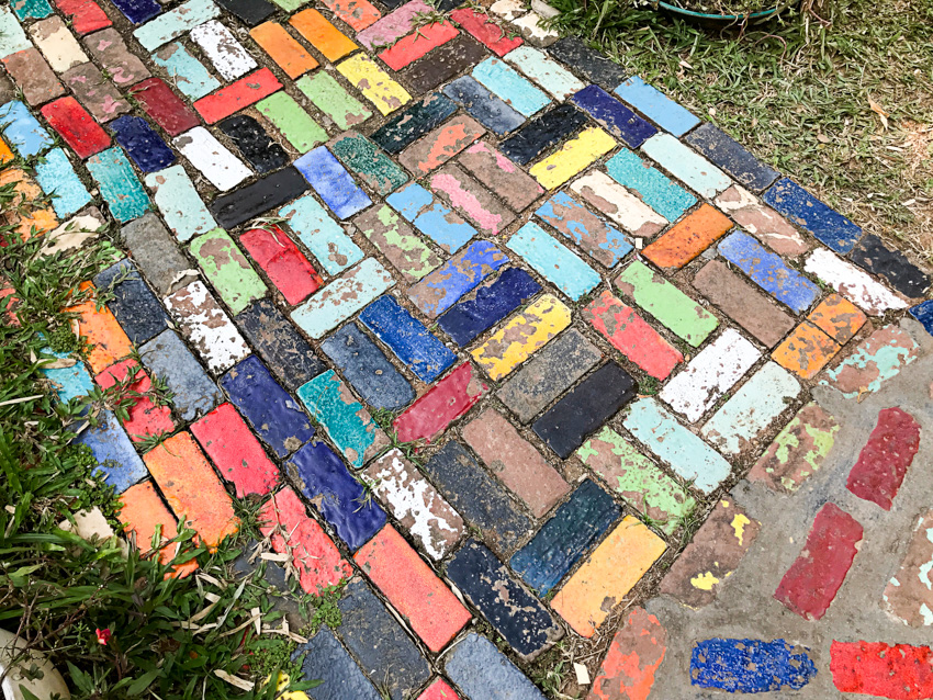 Colored bricks positioned walkway