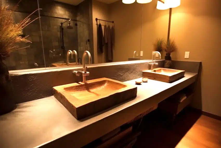 Concrete bathroom countertops with woodlike sink design 