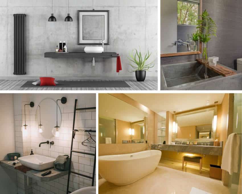 Concrete bathroom countertops with woodlike sink design
