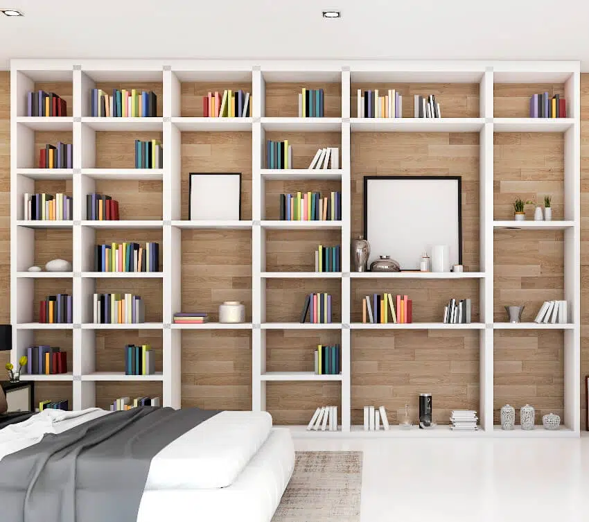 Contemporary wood bedroom with built in melamine unit
