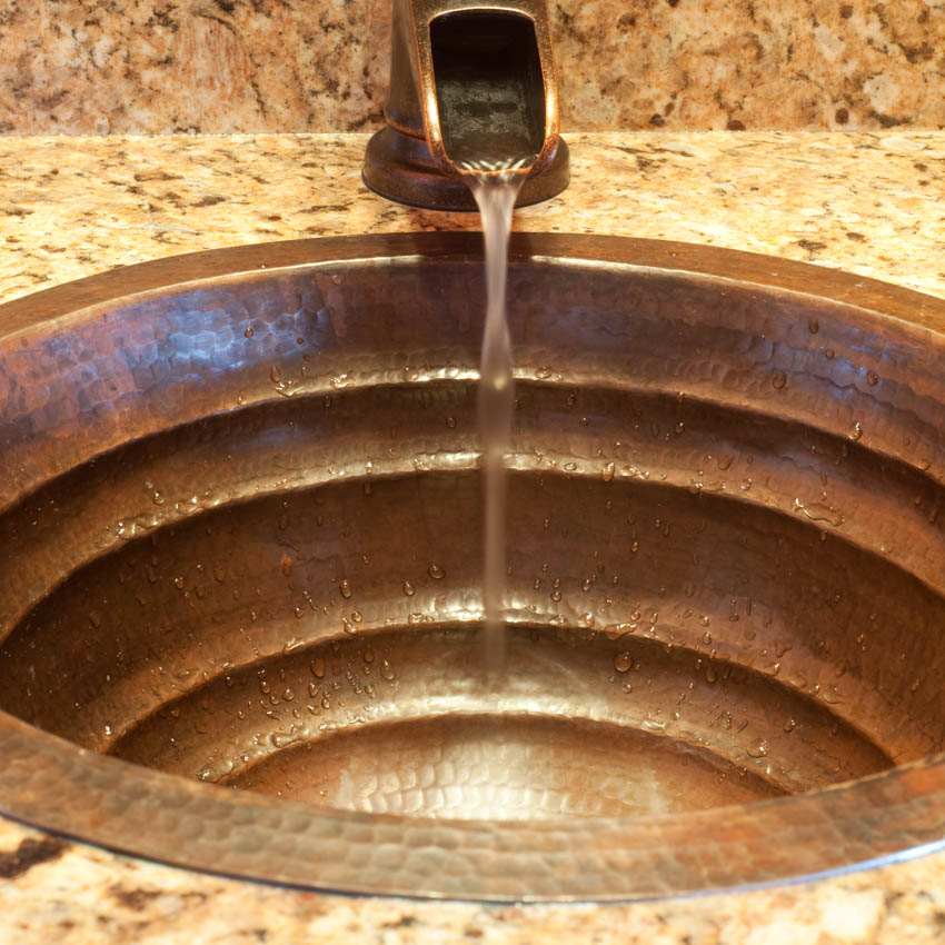 Close up of copper textured sink