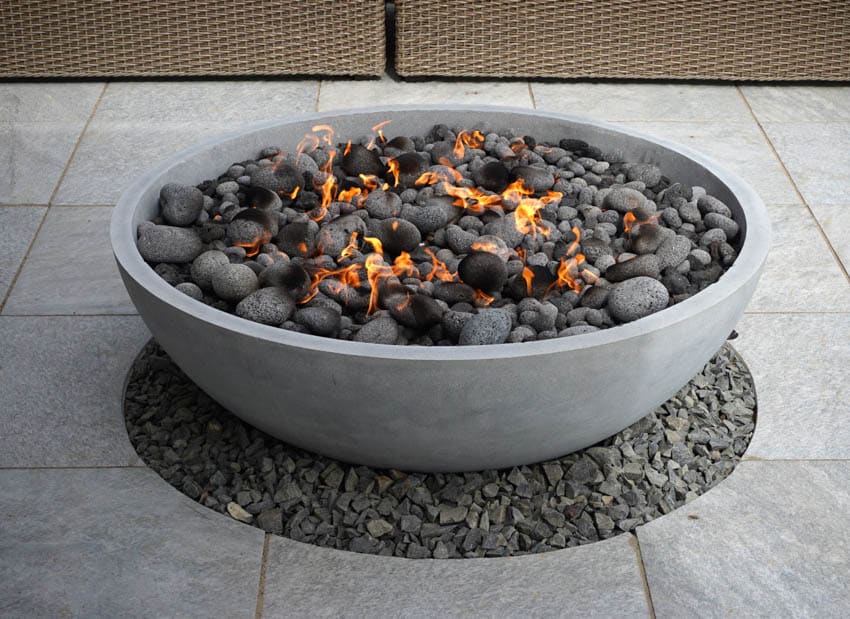 Fire pit with rocks burning