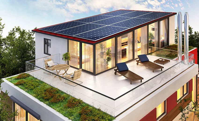 Rooftop deck with solar panels