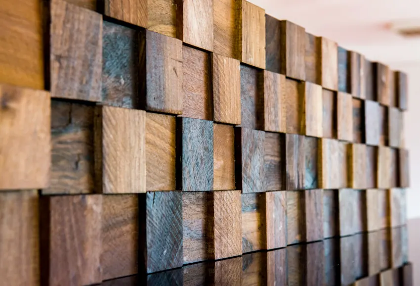 Geometric wood decorative panel as deck lattice alternative