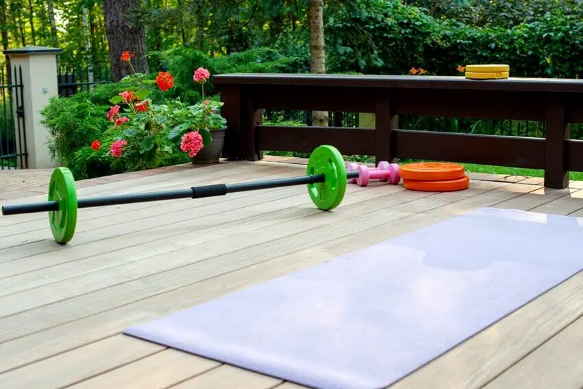 Home training equipment on patio space