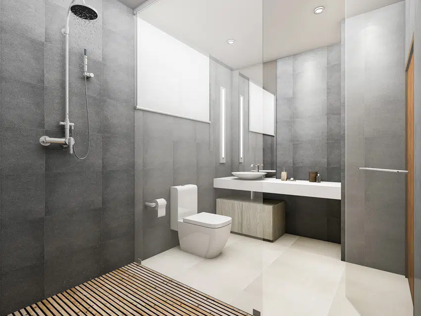 Bathroom with shower and toilet paper holder