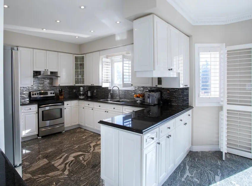 black marble floor kitchen