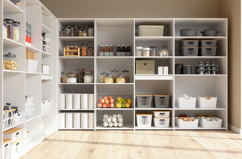 Kitchen pantry room filled with food staples