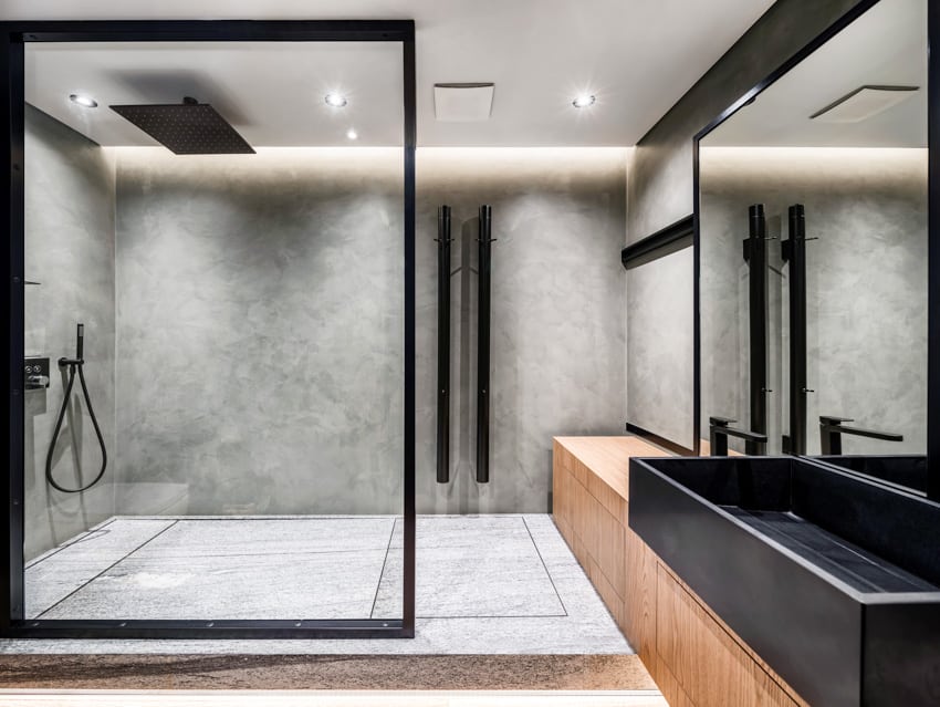 Modern bathroom with gray cultured marble walk in shower