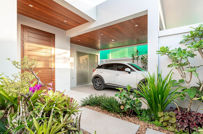 Modern home with single car garage parking