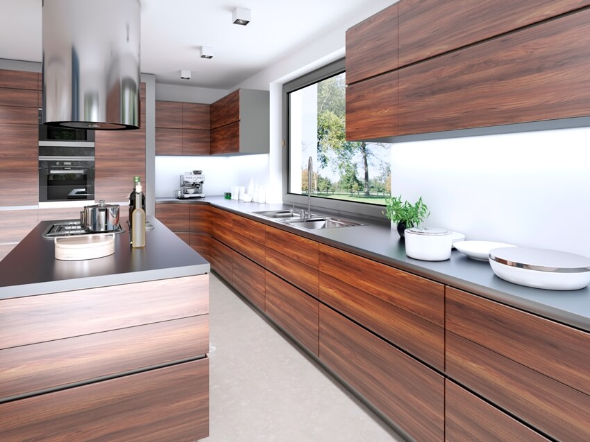 Modern kitchen in contemporary style with handleless cabinets