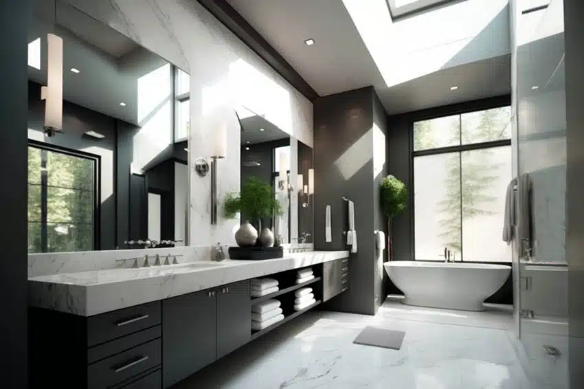 Modern master bathroom and quartz wall tile 