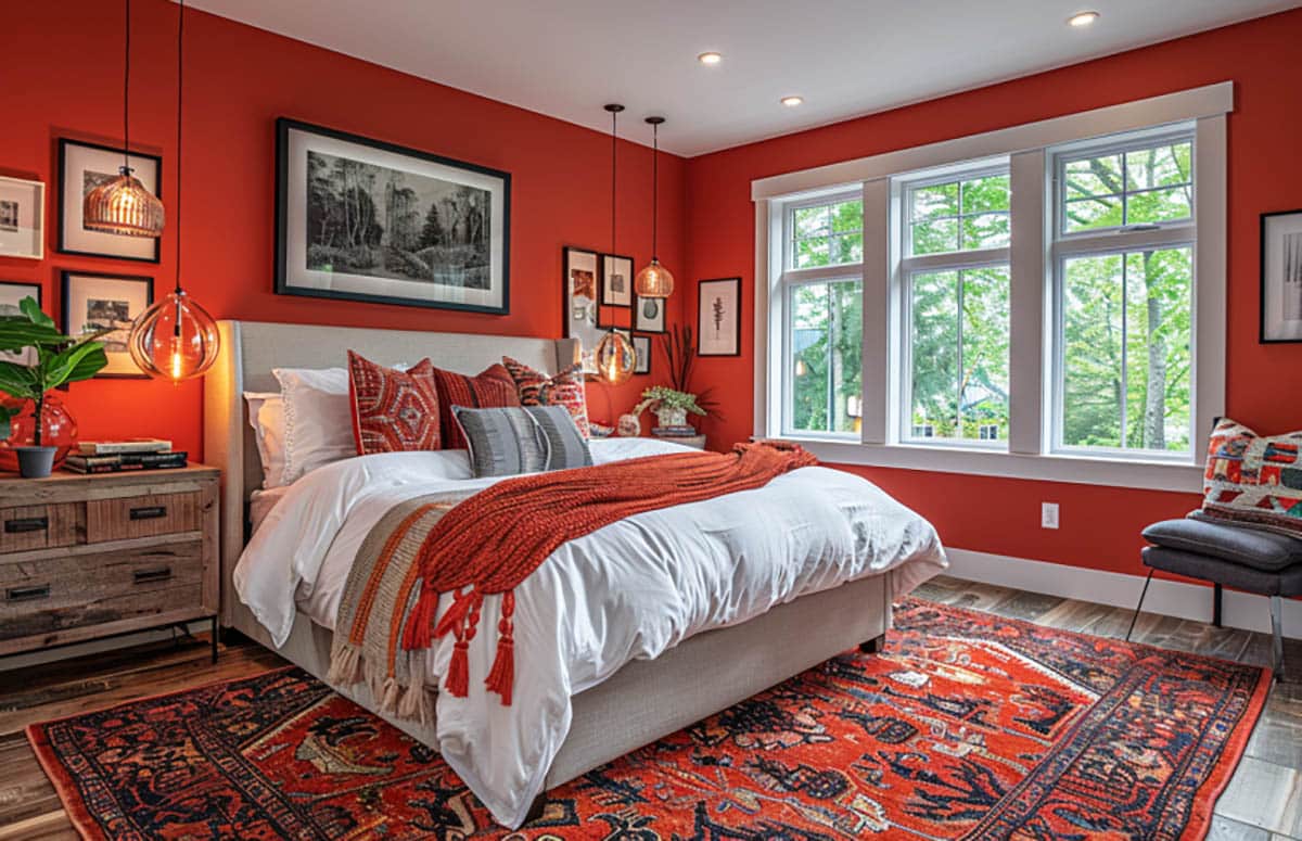 Red and orange bedroom
