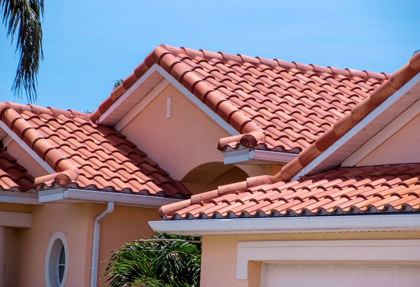 Peach house with barrel tile roof