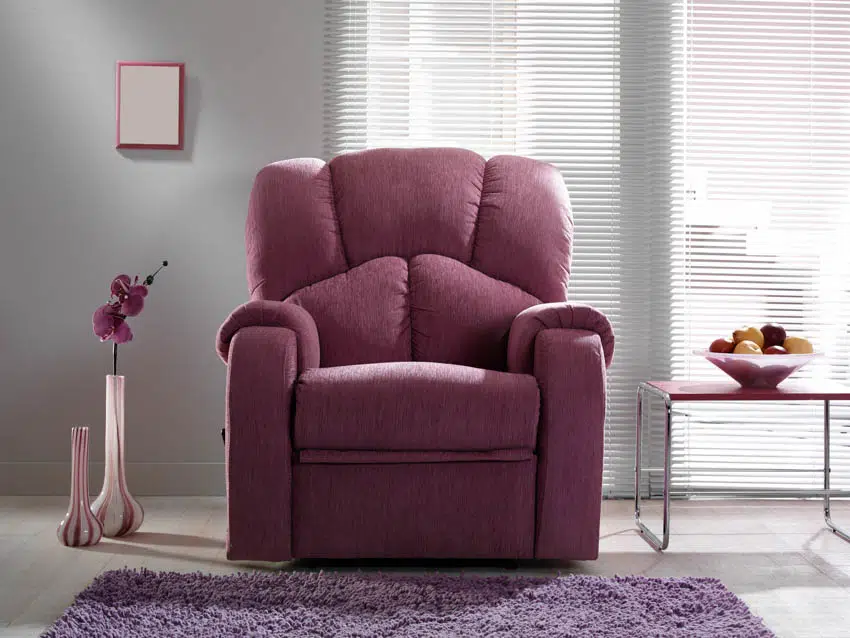 Purple reclining chair rug window blinds