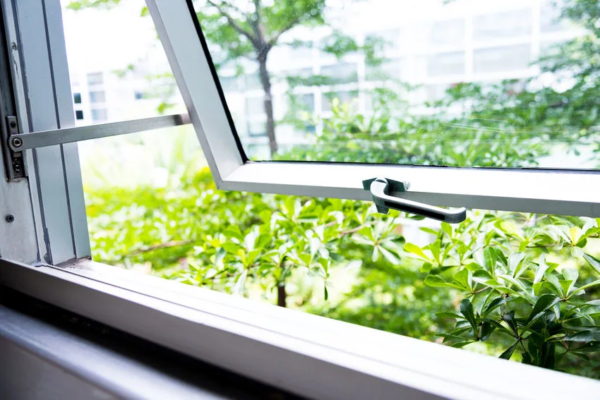 Slide up window with garden scenery