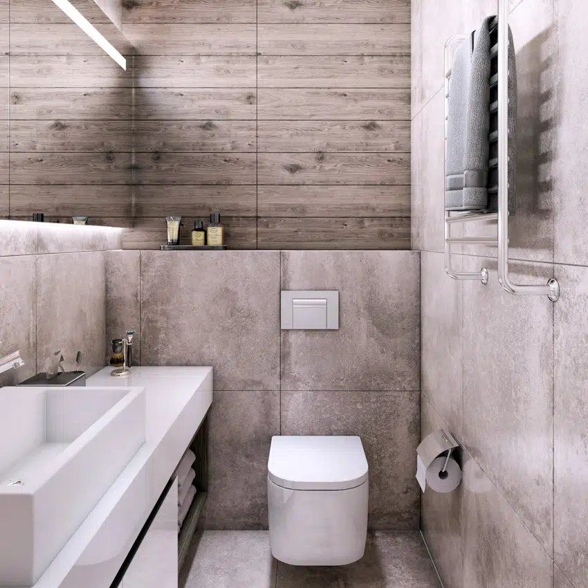 Small gray bathroom toilet sink mirror towel bar