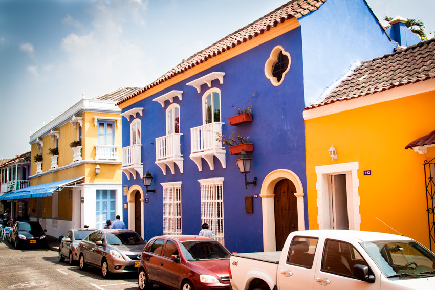 Spanish style house with blue exterior paint color