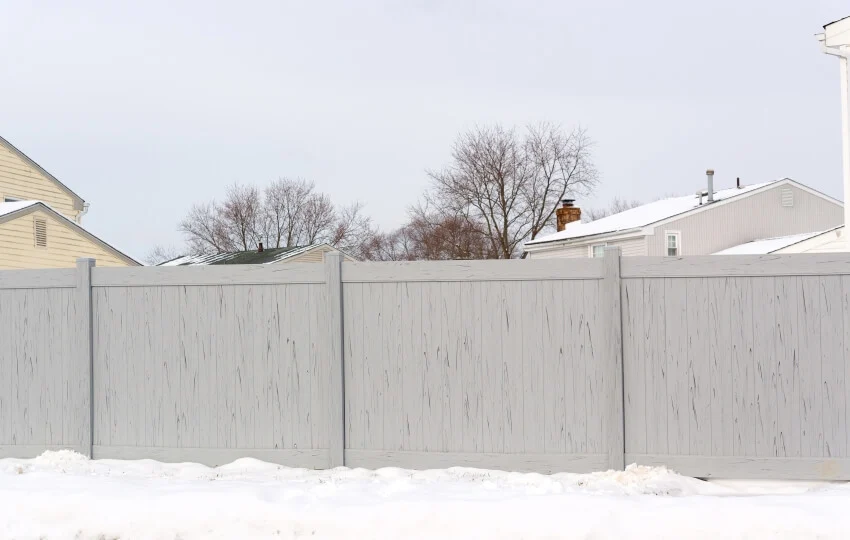Vinyl gray fence home wall plastic with in white snowy weather